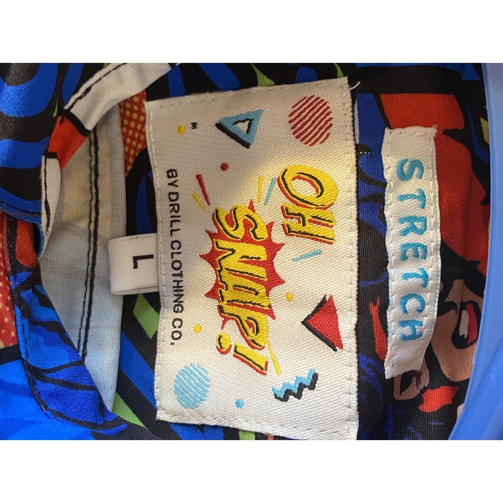 Oh Snap Graphic Shirt Drill Clothing Pop Art Button-up Retro Superhero NWT Sz  L - Picture 3 of 4
